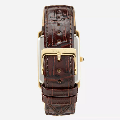 Seiko Essentials SWR064P1 (Seiko Tank) Gold-Tone Rectangular & Champagne Dial 27.9mm Leather Strap Men's Watch