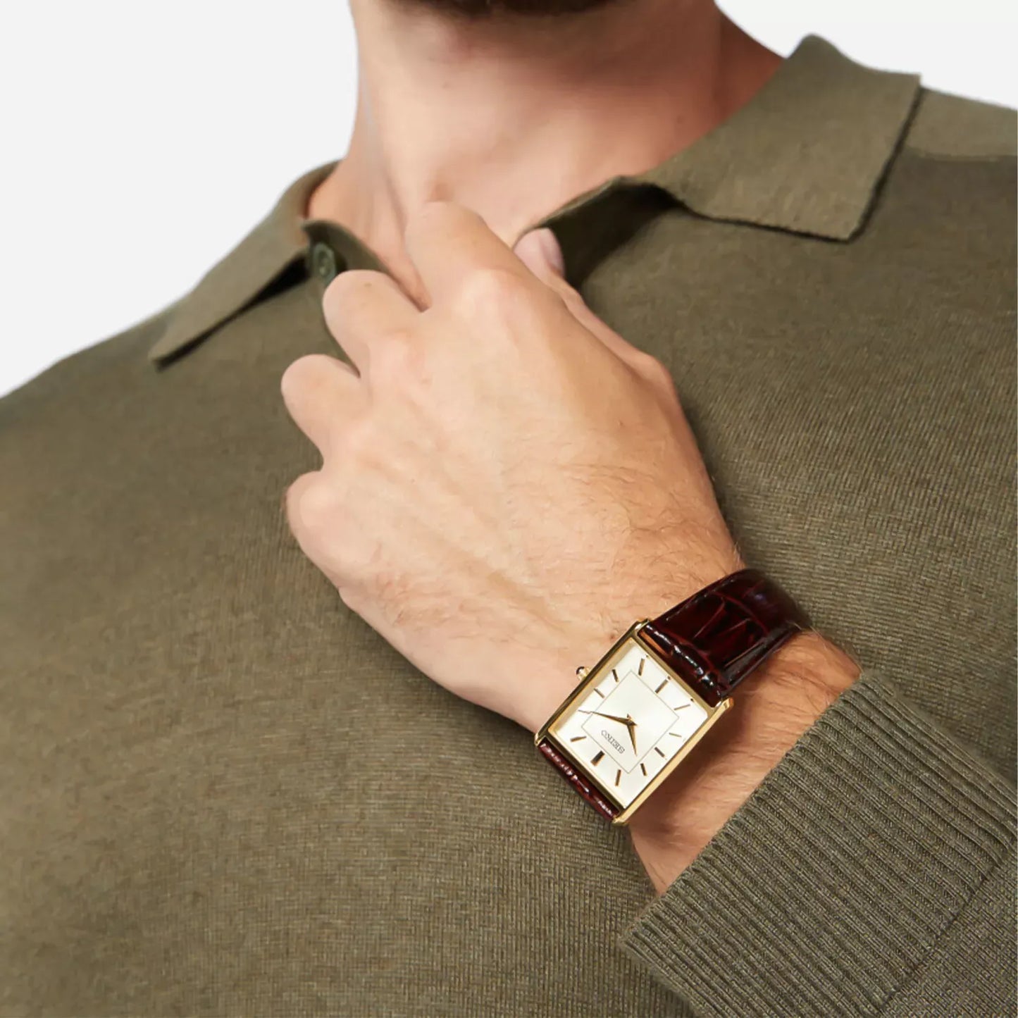 Seiko Essentials SWR064P1 (Seiko Tank) Gold-Tone Rectangular & Champagne Dial 27.9mm Leather Strap Men's Watch