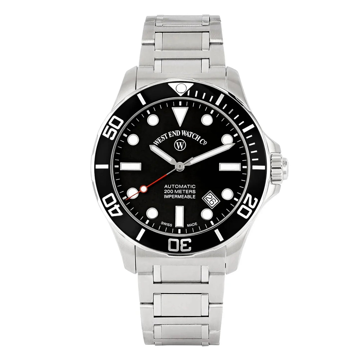 West End Impermeable Automatic Diver 6850.10.3333N-ALB Black Dial Stainless Steel Men's Watch