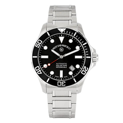 West End Impermeable Automatic Diver 6850.10.3333N-ALB Black Dial Stainless Steel Men's Watch