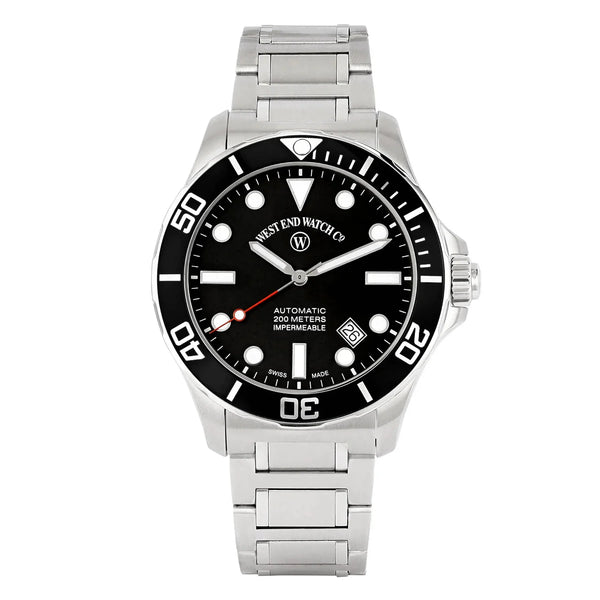 West End Impermeable Automatic Diver 6850.10.3333N-ALB Black Dial Stainless Steel Men's Watch