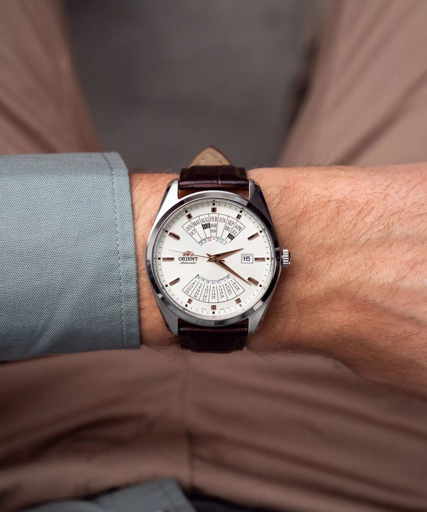 Orient Contemporary Multi-Year Calendar Automatic RA-BA0005S30B White Dial 43.5mm Leather Strap Men's Watch